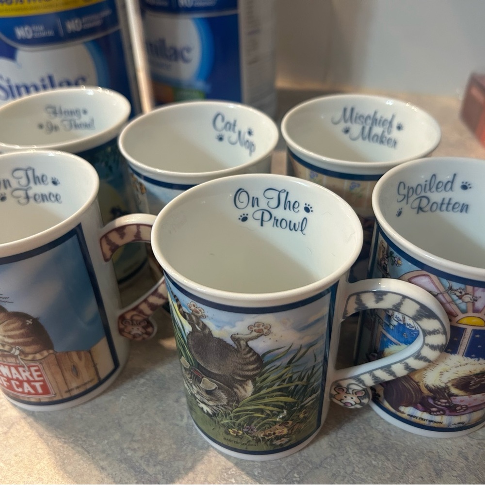 Comical cats porcelain collector mugs
